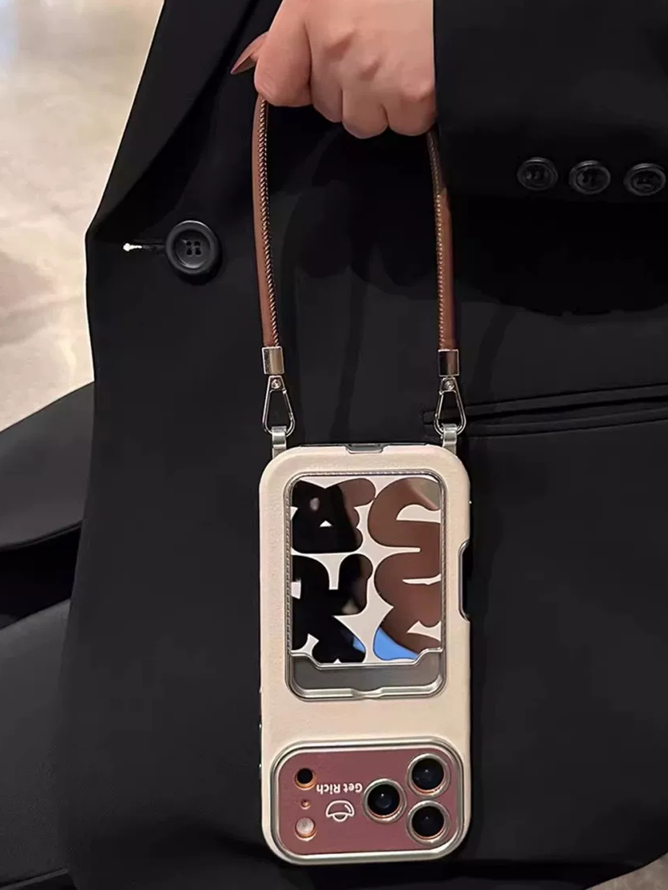 Phone Accessories Holder - Luxe lederen spiegelkaart houder telefoonhoesje met