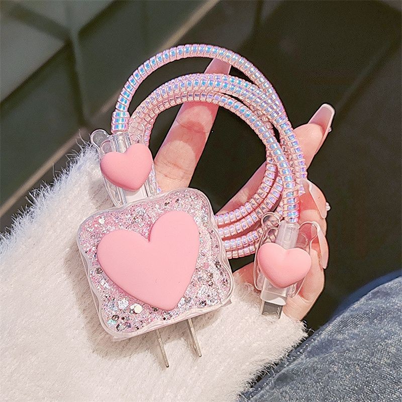 Phone Accessories Business - Hoge kwaliteit roze hartvormige opladerhoes voor