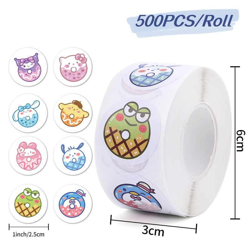 Phone Accessories For Kids - 500 stuks/rol Sanrio Donut ronde verzegelstickers