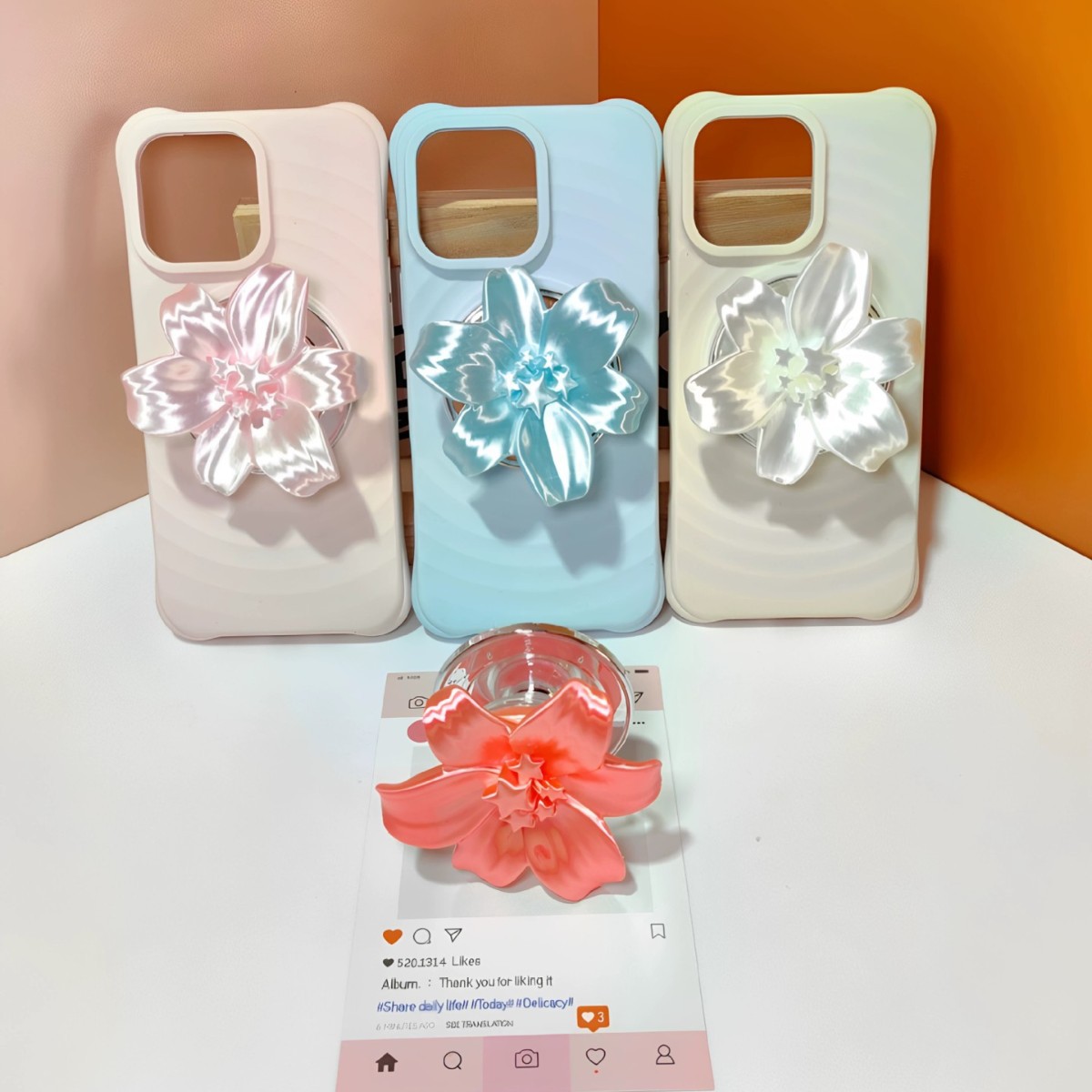 Phone Accessories For Girls - Glanzende parel lily bloem magnetische telefoon